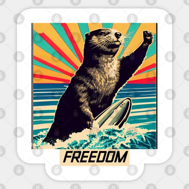 FREEDOM - Santa Cruz surfboard stealing otter Sticker by REDWOOD9